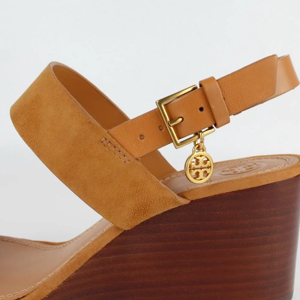 NEW Tory Burch Mini Benton Wedged Suede Leather Sandals, Ambra, US 10